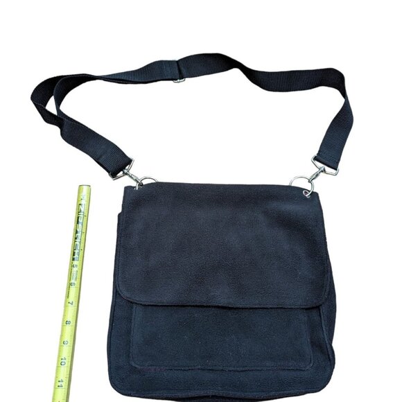 Vintage 1990s Y2K Old Navy Black Fleece Slouchy Crossbody Messenger Tote Bag - Picture 3 of 7
